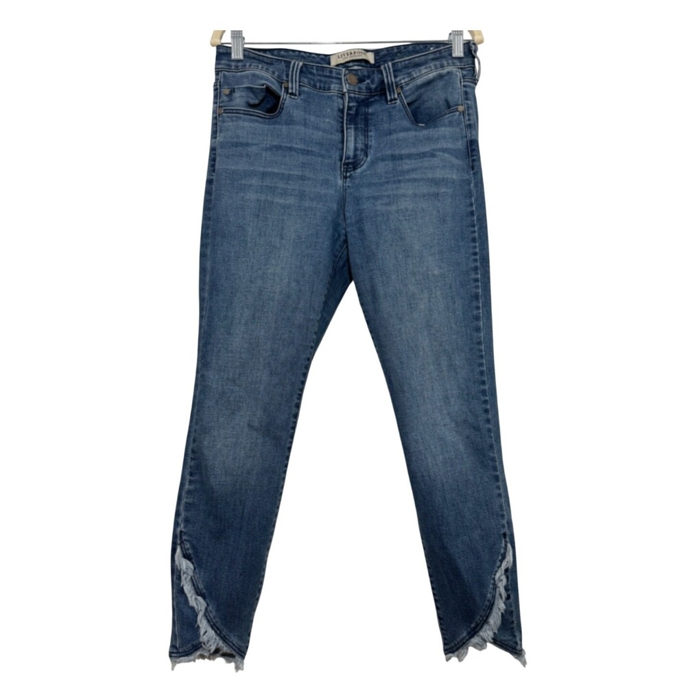 Liverpool Skinny Crop Jeans Blue Tulip Frayed Hem Womens 8/29 Denim Casual Pants